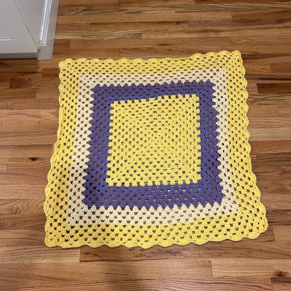 Handmade Yellow and Purple Crochet Blanket
